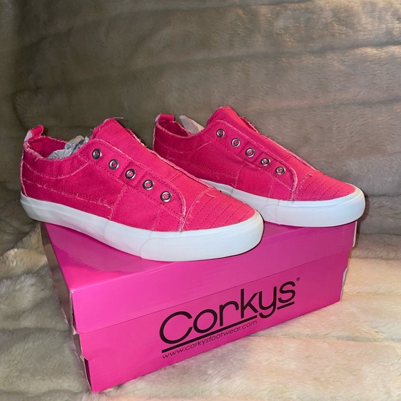 Corkys Fuchsia Canvas Slip-Ons - Picture 1 of 4